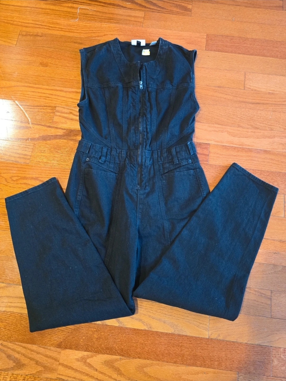 Universal Thread Black Sleeveless Denim Zip-Front Jumpsuit